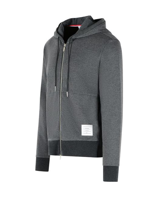 Thom Browne Gray Logo Patch Zip-Up Hoodie for men