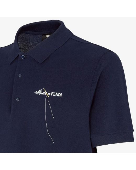 Fendi Blue Logo Embroidered Short-Sleeved Polo Shirt for men