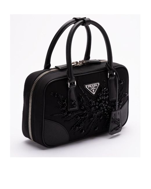 Prada Black Logo Plaque Zip-Up Tote Bag
