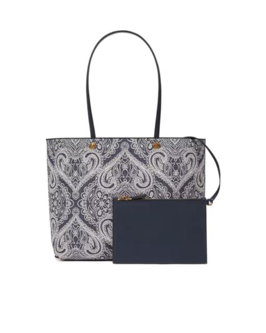 Etro Blue Paisley-Print Open-Top Tote Bag