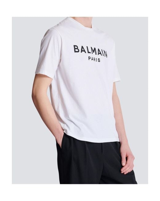 Balmain White Logo Printed Crewneck T-Shirt for men