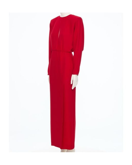Valentino Red Cut-Out Detailed Long-Sleeved Dress