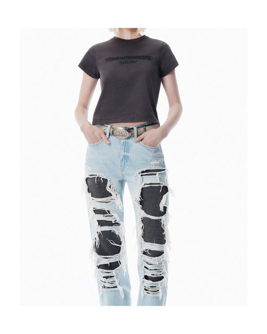 Alexander Wang Blue Logo Embroidered Cropped T-Shirt