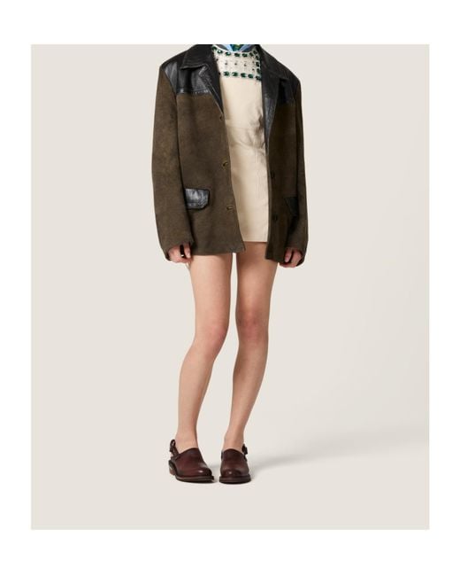Miu Miu Brown Panelled Button-Up Jacket
