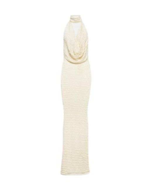 AYA MUSE White Sequined Halterneck Maxi Dress