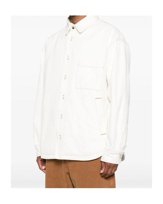 Jacquemus White Shirt Jacket With Contrast Stitching for men