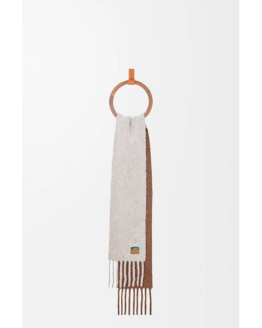 Loewe White Acrobat Embroidered Fringed Scarf