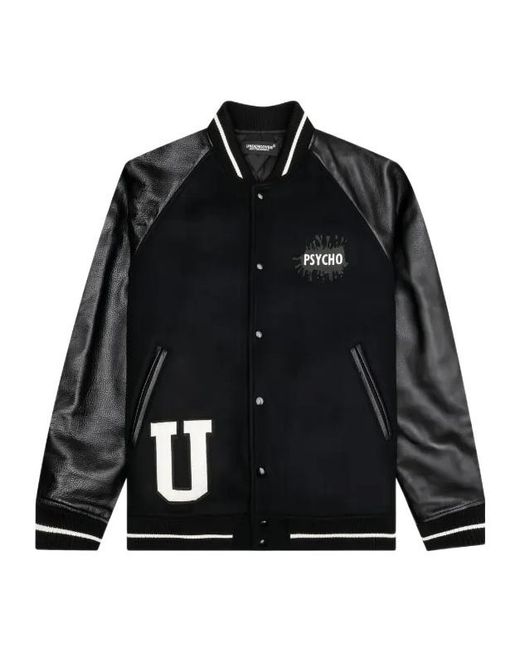 Undercover Black Psycho Leather-Sleeved Bomber Jacket for men