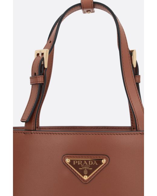 Prada Brown Triangle-Logo Leather Tote Bag