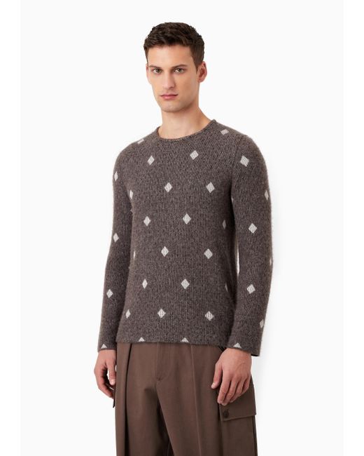 Giorgio Armani Brown Diamond-Jacquard Crew-Neck Jumper for men