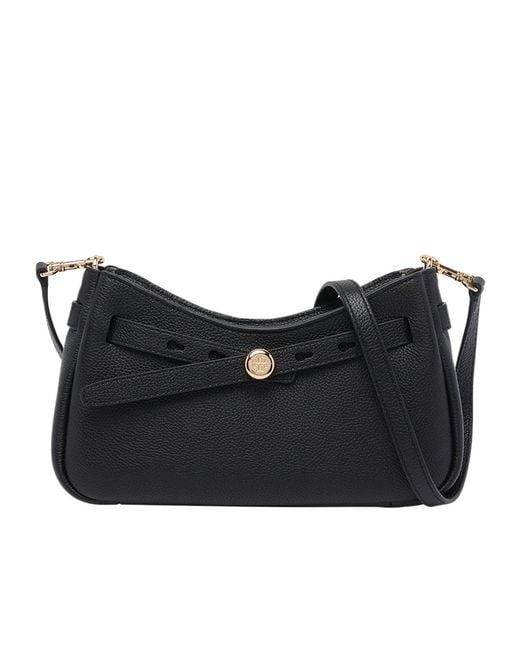 Tory Burch Black Logo Plaque Zipped Shoulder Bag