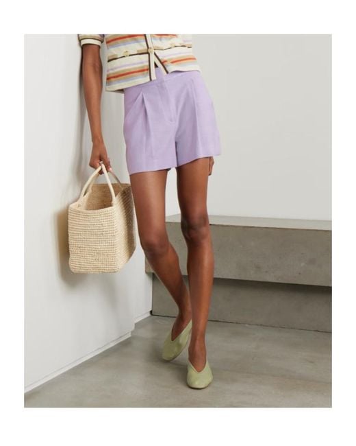 Veronica Beard Purple Elbe Pleated Shorts