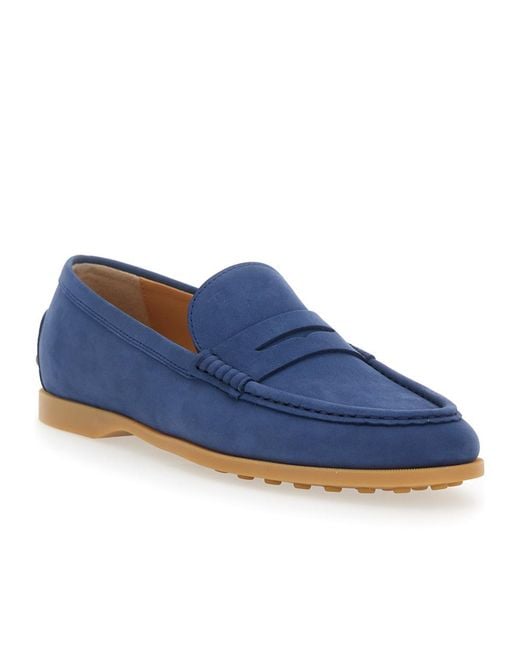 Tod's Blue Logo Embossed Slip-On Loafers