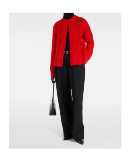 Jil Sander Red Open-Knit Wool Cardigan