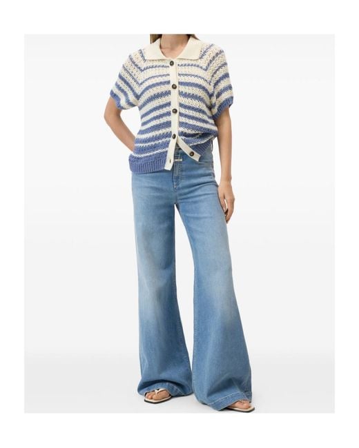 Closed Blue Striped Short-Sleeve Cardigan