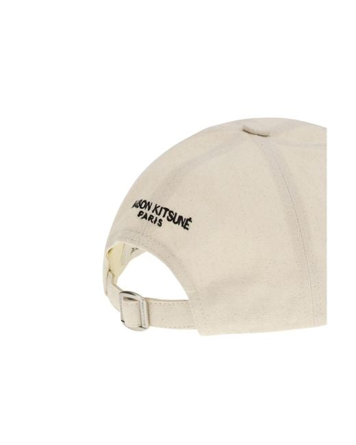 Maison Kitsuné White Maison Kitsuné Dressed Fox Logo Embroidered Baseball Cap for men