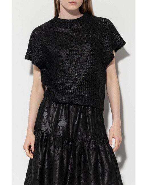 Luisa Cerano Black Flower Pattern Ruffled Skirt