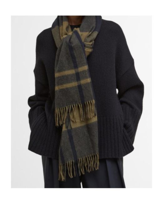 Barbour Black Tartan-Check Fringed Scarf