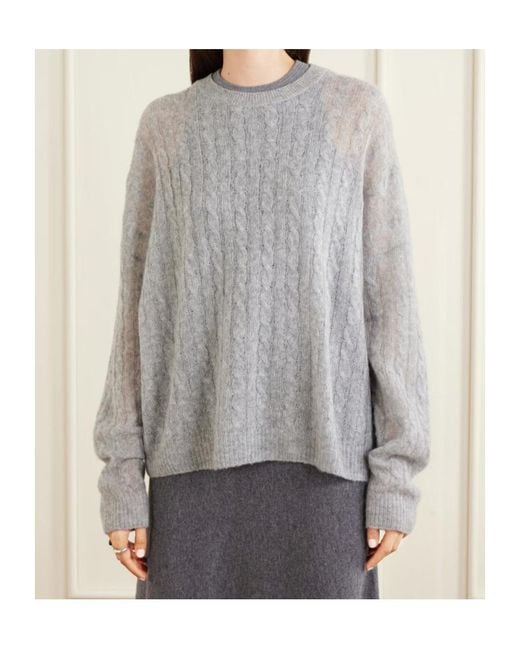 Lisa Yang Gray Long-Sleeved Crew Neck Sweater