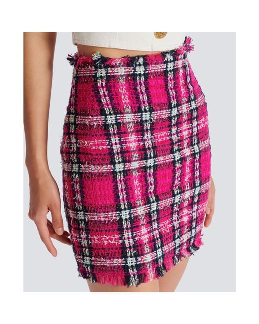 Balmain Pink Frayed Hem Tweed Mini Skirt