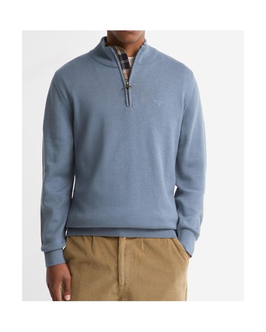 Barbour Blue Quarter-Zip Knit Jumper for men