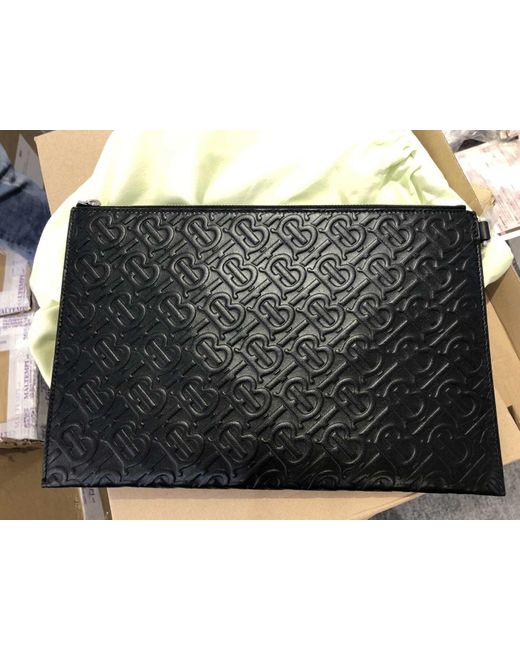 Burberry Black Classic Logo Zipper Clutch for men