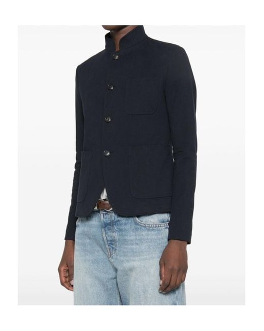 Circolo 1901 Blue Mandarin-Collar Patch-Pocket Jacket