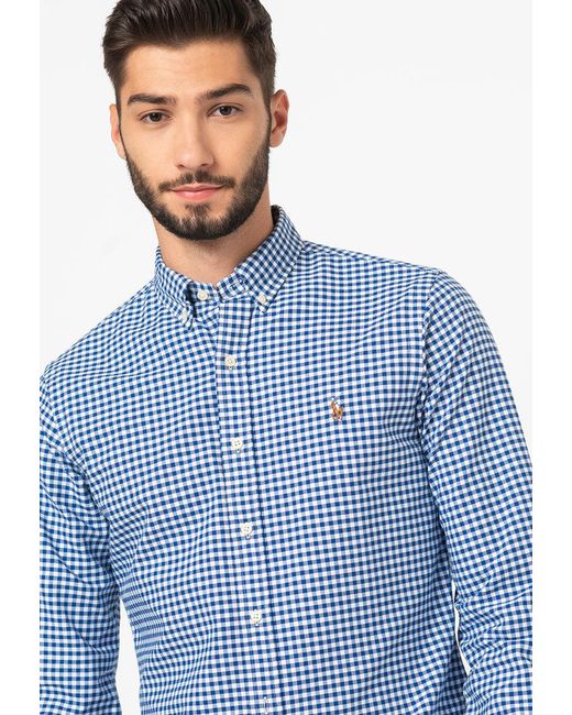 Polo Ralph Lauren Blue Pony Embroidered Checked Shirt for men