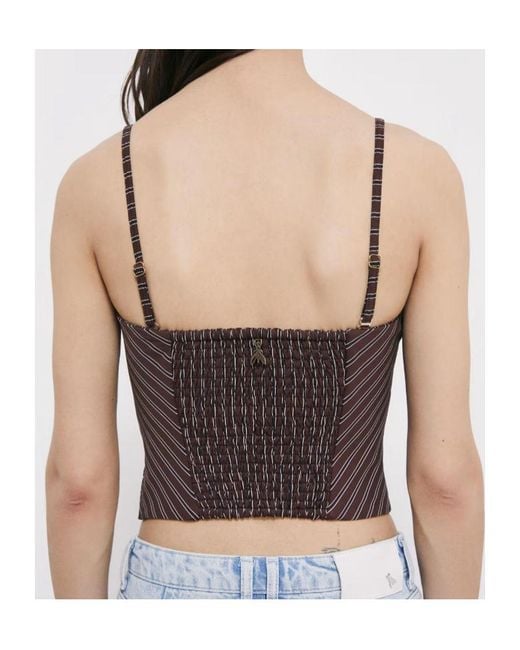 Patrizia Pepe Brown Shirred Pinstripe Bustier Top