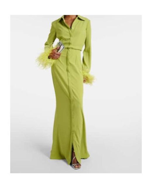 Roland Mouret Green Feather-Trimmed Crepe-Satin Shirt Dress