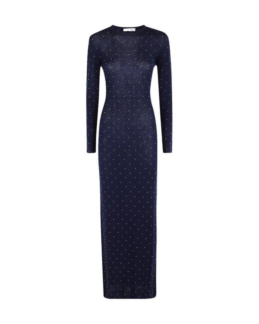 Rabanne Blue Beaded Long-Sleeve Gown