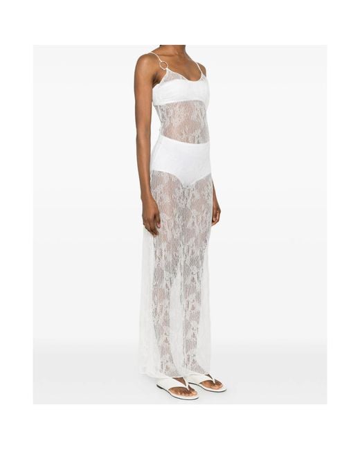 Oseree White Lace Ring-Detail Maxi Dress