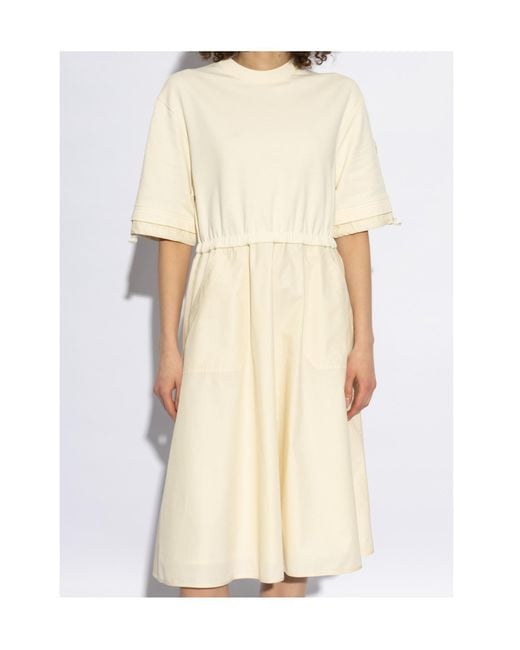 Moncler Natural Short-Sleeved Drawstring Midi Dress