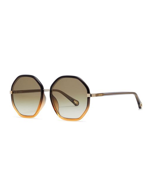 Chloé Brown Two-Tone Octagon-Frame Sunglasses