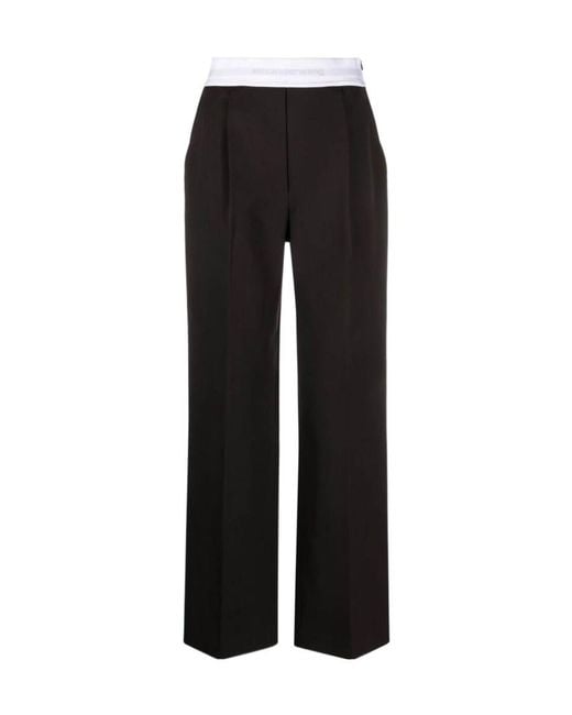 Alexander Wang Black Logo-Waistband Straight-Leg Trousers