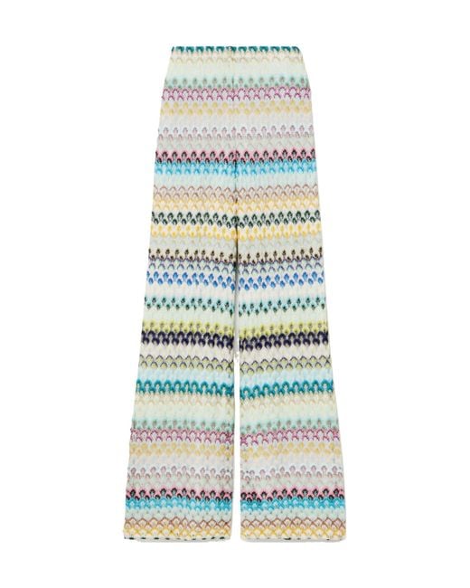 Missoni Blue Crocheted Wide-Leg Casual Pants