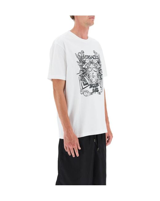 Versace White Medusa Head-Printed Crewneck T-Shirt for men