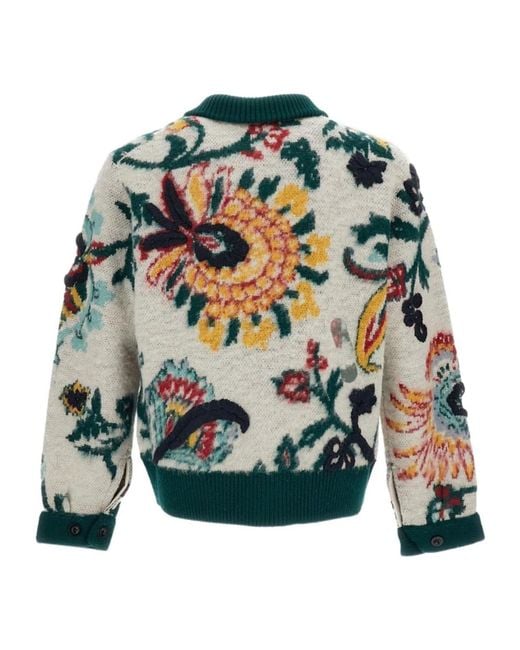 Sacai Green Floral-Patterned Sweater