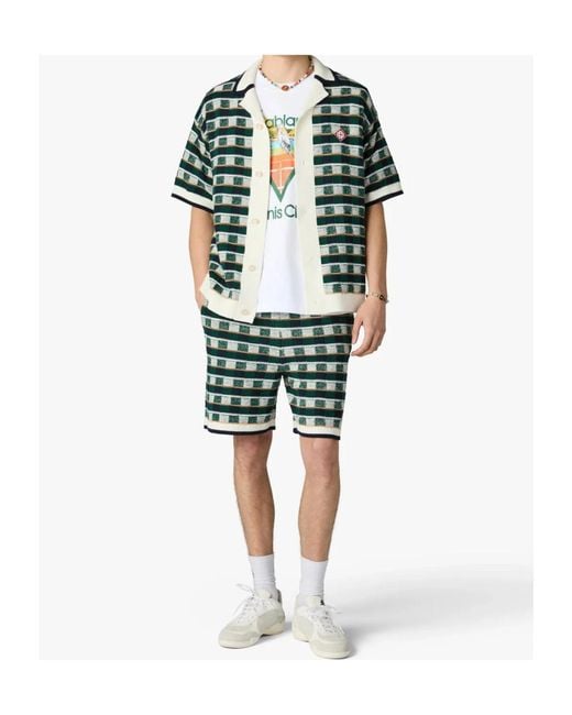 Casablanca Green Crochet Mosaic Short Sleeved Shirt for men
