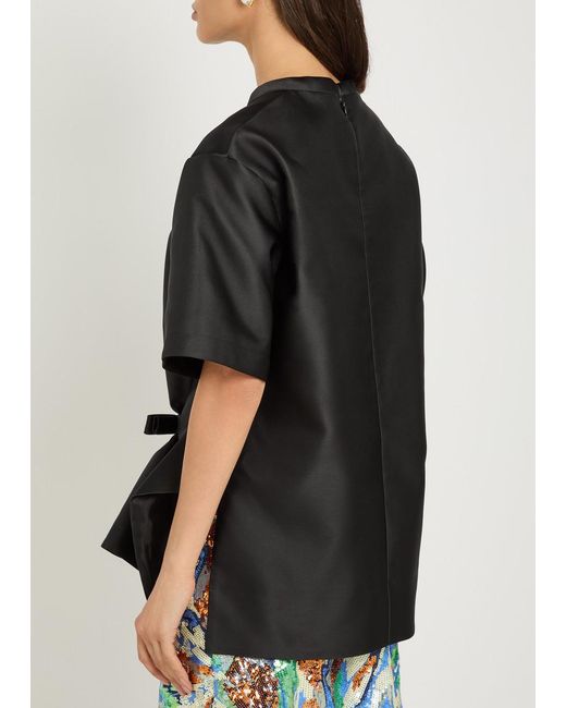 Rabanne Black Bow-Appliquéd Satin Top