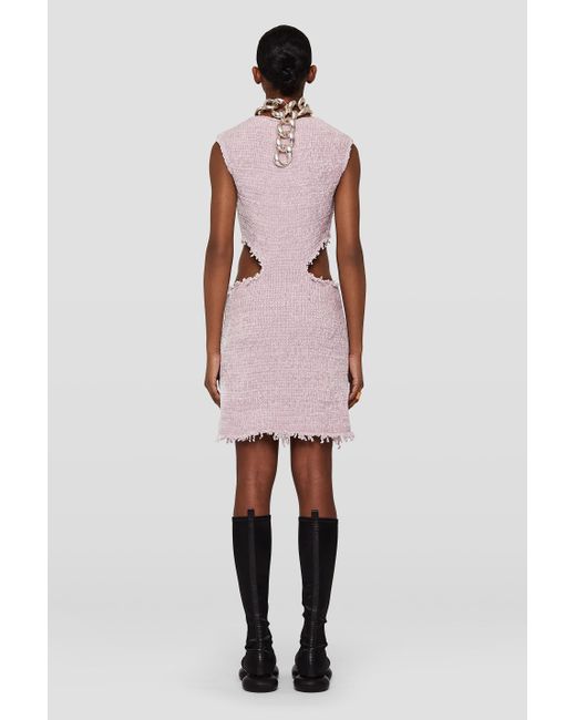 Jil Sander Purple Cut Out Detailed Frayed Knitted Mini Dress