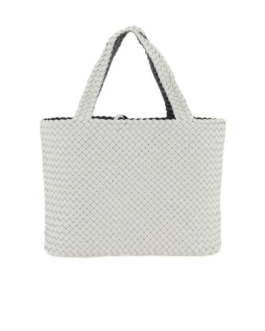 Bottega Veneta White Bicolor Intrecciato Leather Tote Bag