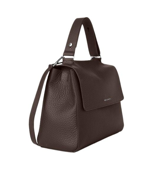 Orciani Brown Sveva Logo Lettering Medium Shoulder Bag