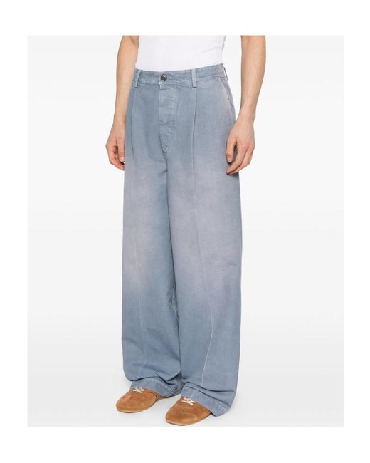 Marni Blue Pleated Wide Leg Trousers for men