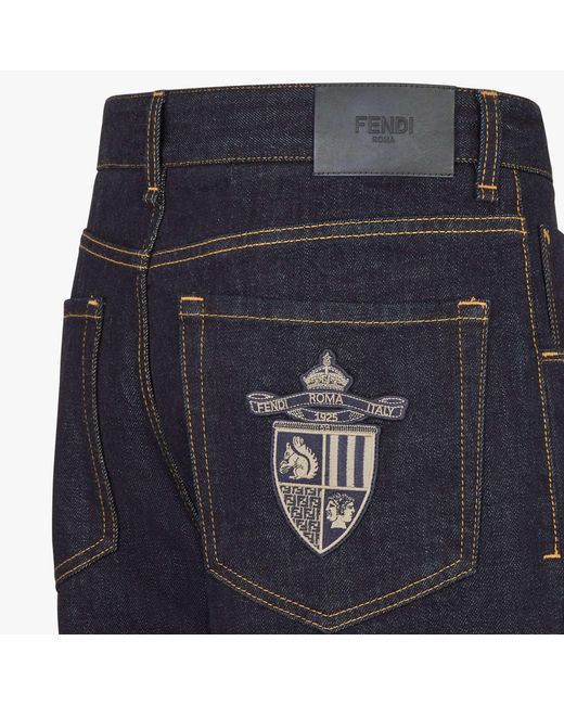 Fendi Blue Crest Embroidered Straight-Leg Jeans for men