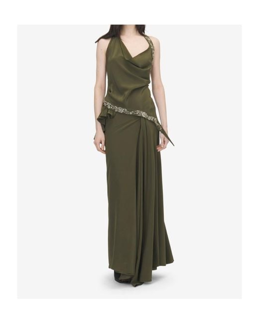 McQueen Green Floral Embroidery Asymmetric Top