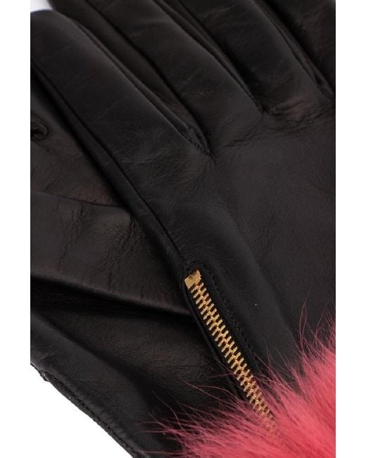 Prada Black Fur Trim Gloves