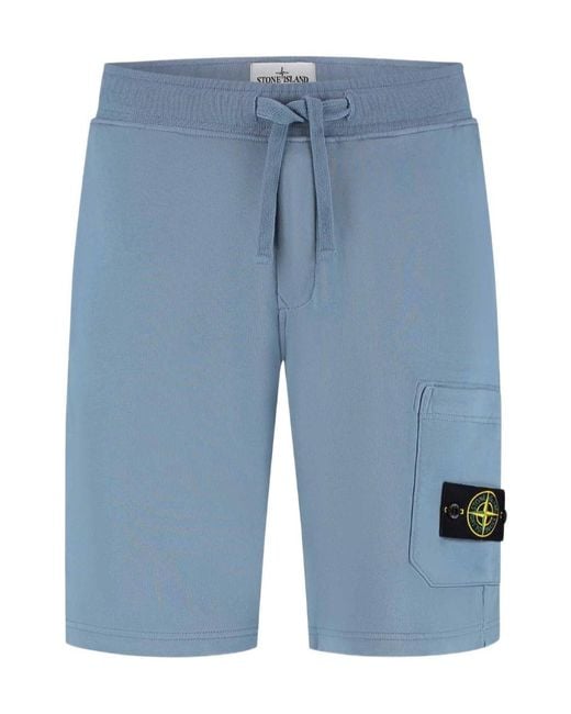 Stone Island Blue Drawstring Fleece Shorts for men