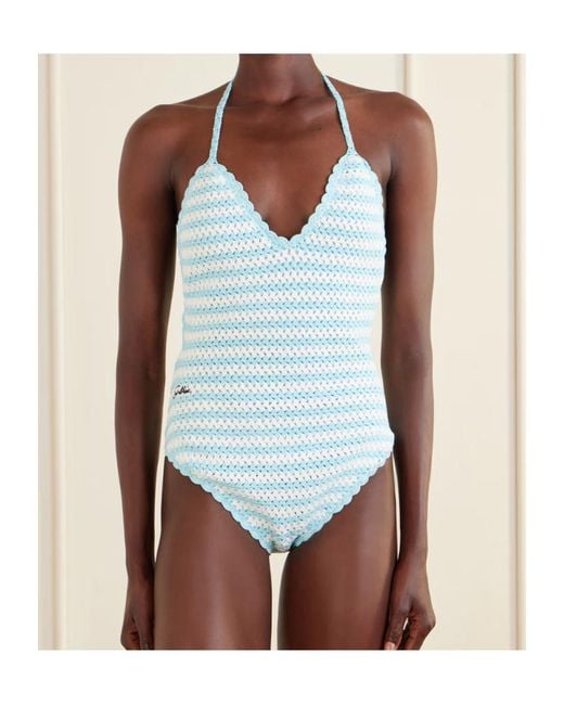 Jonathan Simkhai Blue Karoline Striped Crocheted Swimsuit
