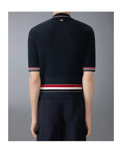 Thom Browne Blue Float Ripple Stitch Rwb Stripe Polo Shirt for men